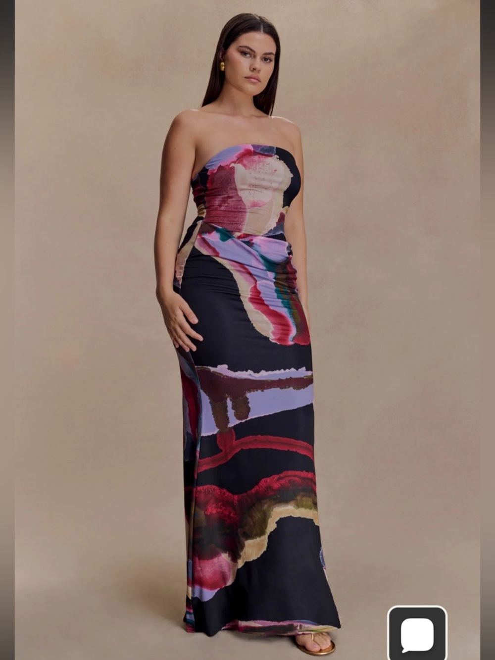 Meshki Madison Strapless Slinky Maxi Dress - Multi Fluid Reverie Print